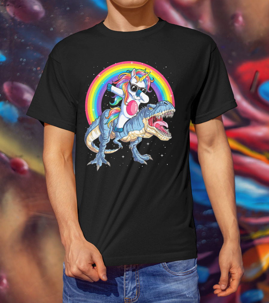 Dabbing Unicorn Dinosaur Rex Kids Girls Boys Space Rainbow T-Shirt