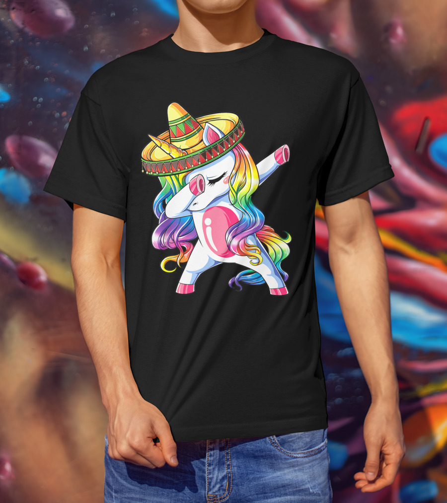 Funny Dabbing Unicorn Rainbow Sombrero Cinco De Mayo Women T-Shirt