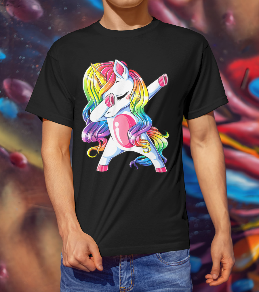 Dabbing Unicorn Rainbow Dance Squad Women Funny Dab T-Shirt