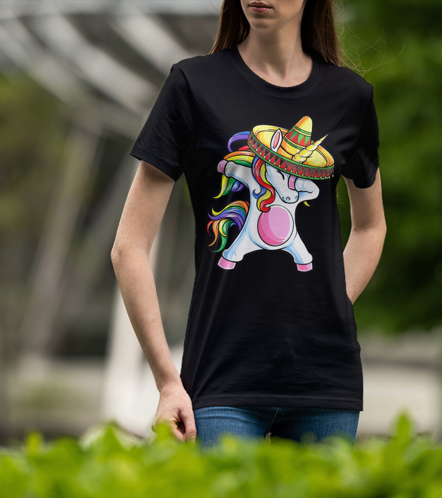 Dabbing Unicorn Sombrero Rainbow Cinco De Mayo Kids Girls Women Mexican T-Shirt