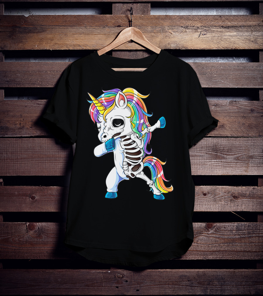 Dabbing Unicorn Skeleton Halloween Girls Dab Rainbow T-Shirt