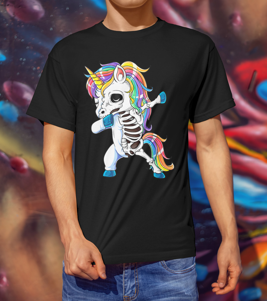 Dabbing Unicorn Skeleton Halloween Girls Dab Rainbow T-Shirt