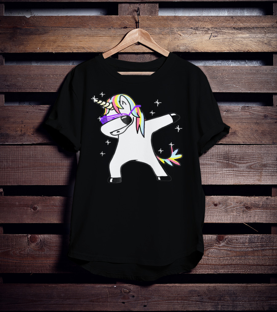 Dabbing Rainbow Unicorn With Sunglasses And Stars T-Shirt