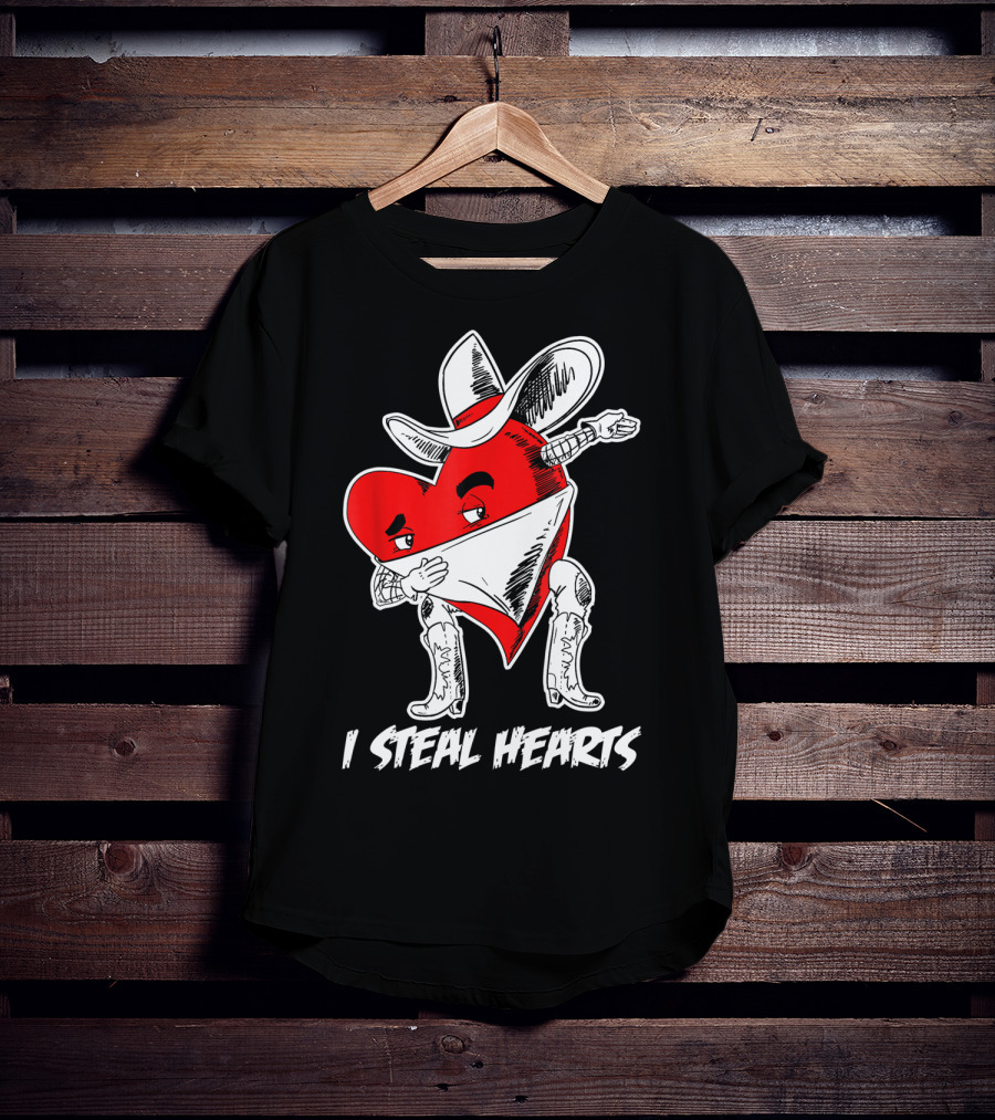 I Steal Hearts Dabbing Valentines Cowboy Heart T-Shirt