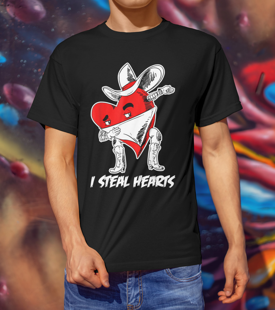 I Steal Hearts Dabbing Valentines Cowboy Heart T-Shirt