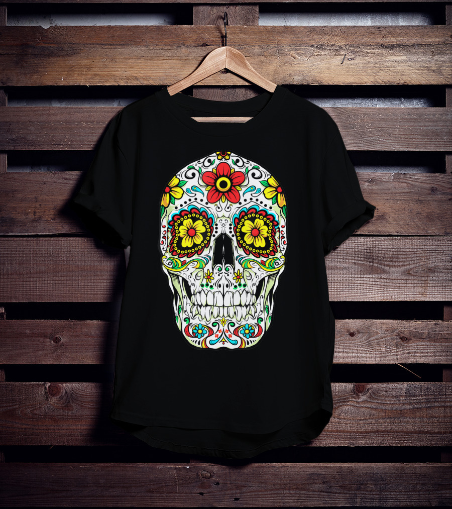 Day Of The Dead Sugar Skull Colorful Flowered Design Cinco De Mayo T-Shirt