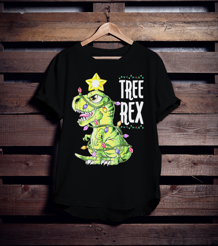 Tree Rex Dinosaur Christmas Lights Boys T-Shirt