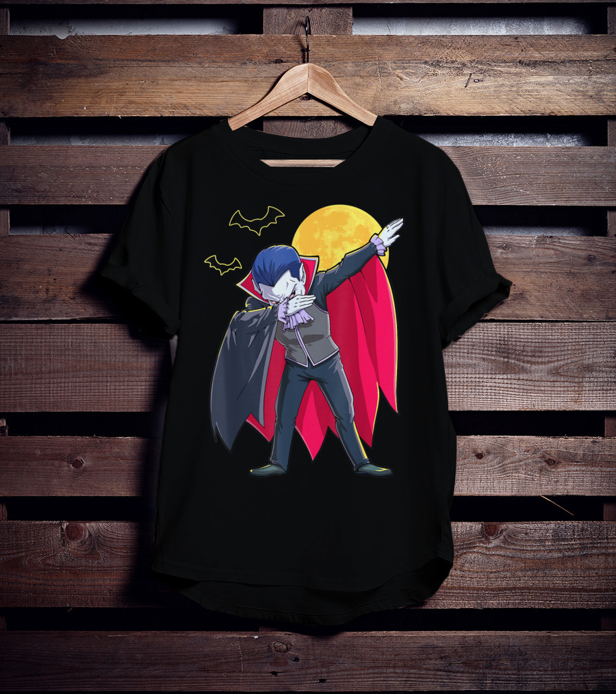 Dracula Vampire Dabbing Count Dabula Halloween Bats Moon T-Shirt