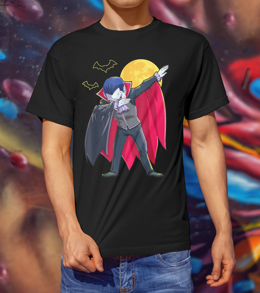 Dracula Vampire Dabbing Count Dabula Halloween Bats Moon T-Shirt
