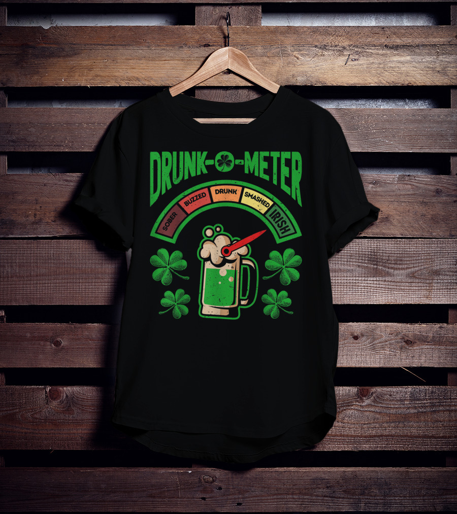 St Patricks Day Drunk O Meter Irish Beer Shamrock Sober Buzzed Drunk Smashed T-Shirt