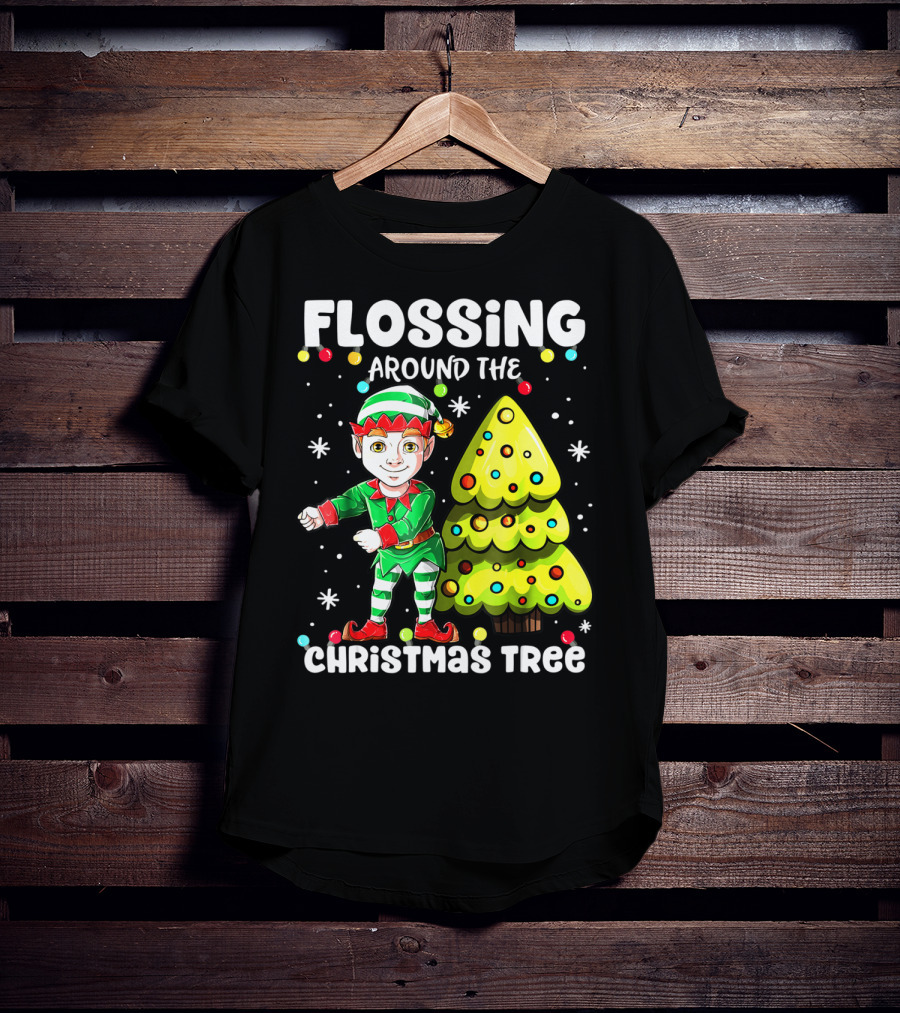 Flossing Elf Dancing Around The Christmas Tree T-Shirt