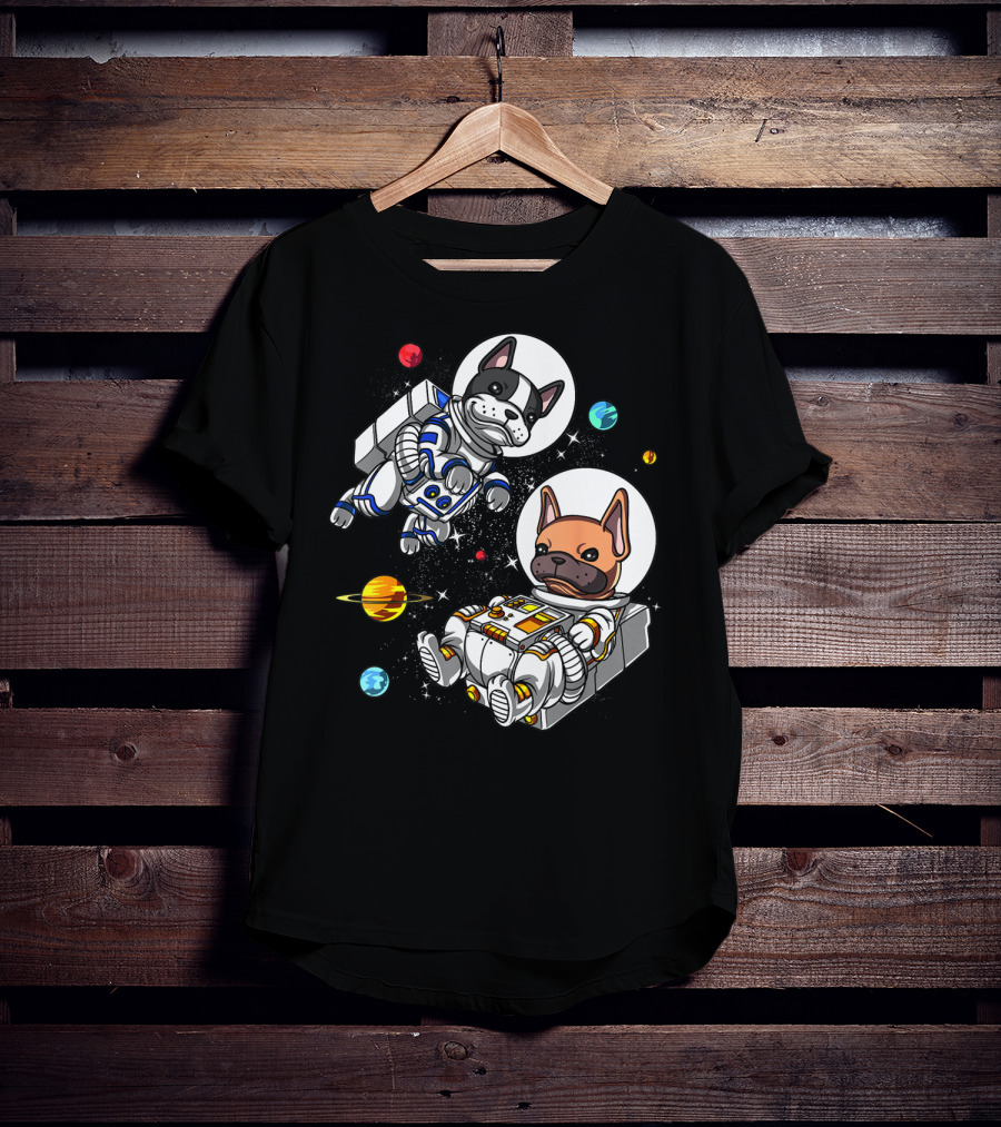 French Bulldog Astronauts In Space With Planets And Stars T-Shirt