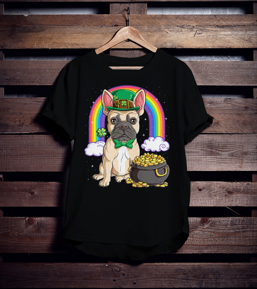 French Bulldog Leprechaun St Patricks Day Boys Rainbow Pot Of Gold T-Shirt