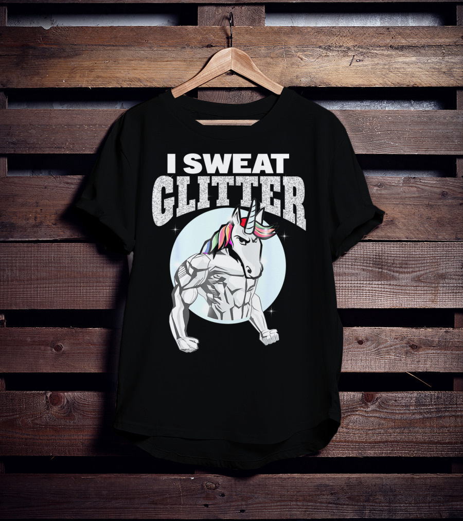 I Sweat Glitter Unicorn Lover Gym Workout T-Shirt