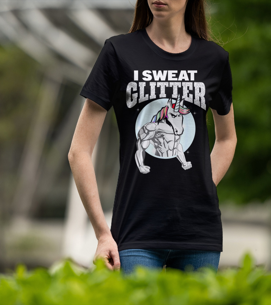 I Sweat Glitter Unicorn Lover Gym Workout T-Shirt