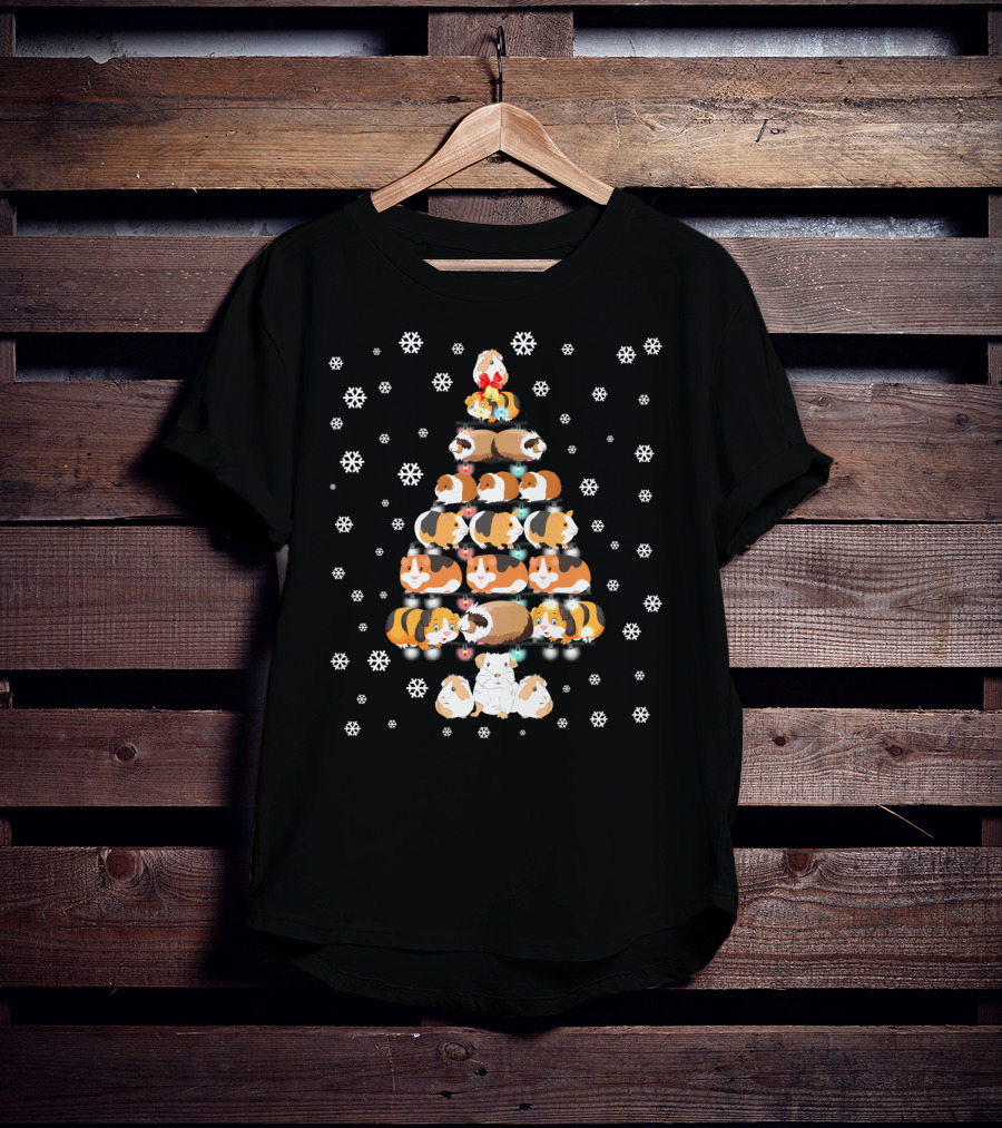 Funny Christmas Tree For Guinea Pig Lovers With Snowflake T-Shirt