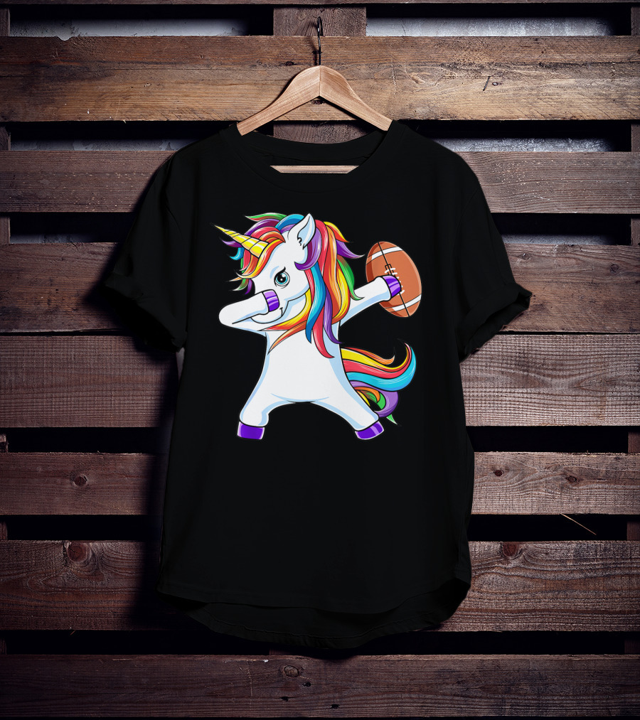 Funny Dabbing Unicorn With American Football T-Shirt