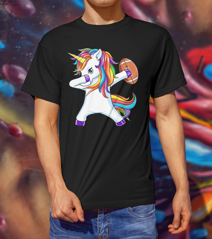 Funny Dabbing Unicorn With American Football T-Shirt