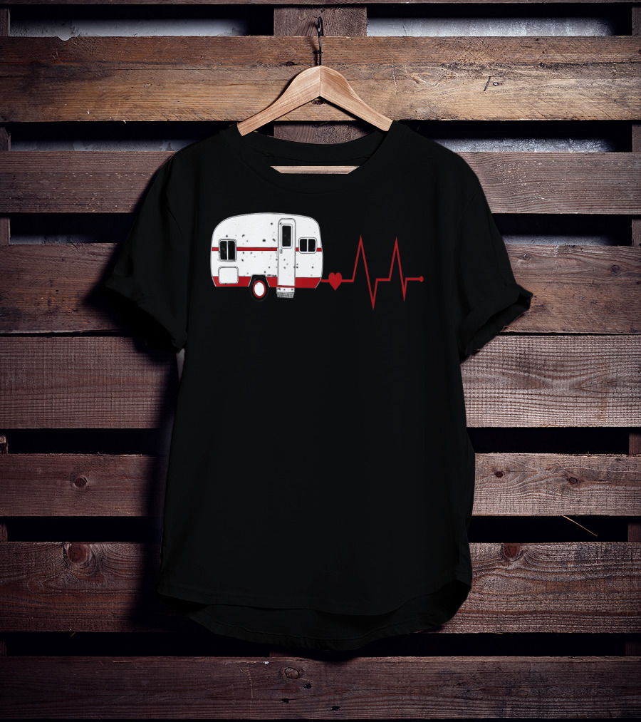 Funny Valentine's Day Camping Women Girls Heartbeat Camper T-Shirt