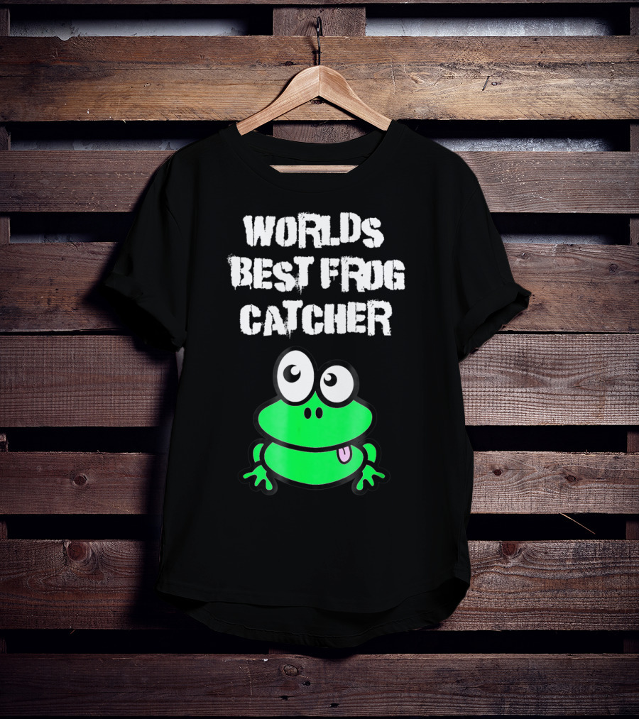 Worlds Best Frog Catcher Funny Green Cartoon Frog Character T-Shirt