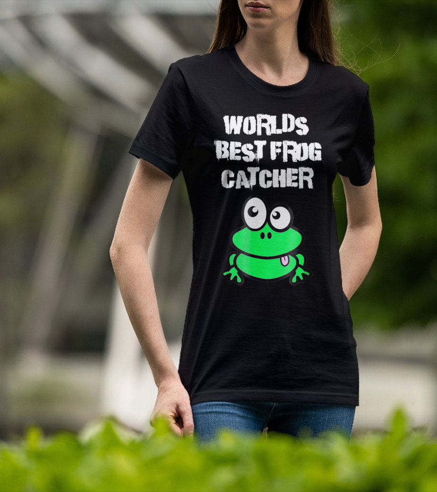 Worlds Best Frog Catcher Funny Green Cartoon Frog Character T-Shirt