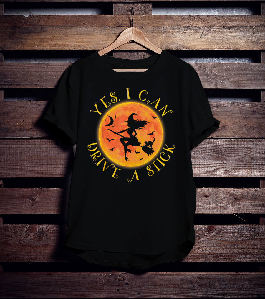 Yes I Can Drive A Stick Halloween Witch Costume Moon Bats T-Shirt