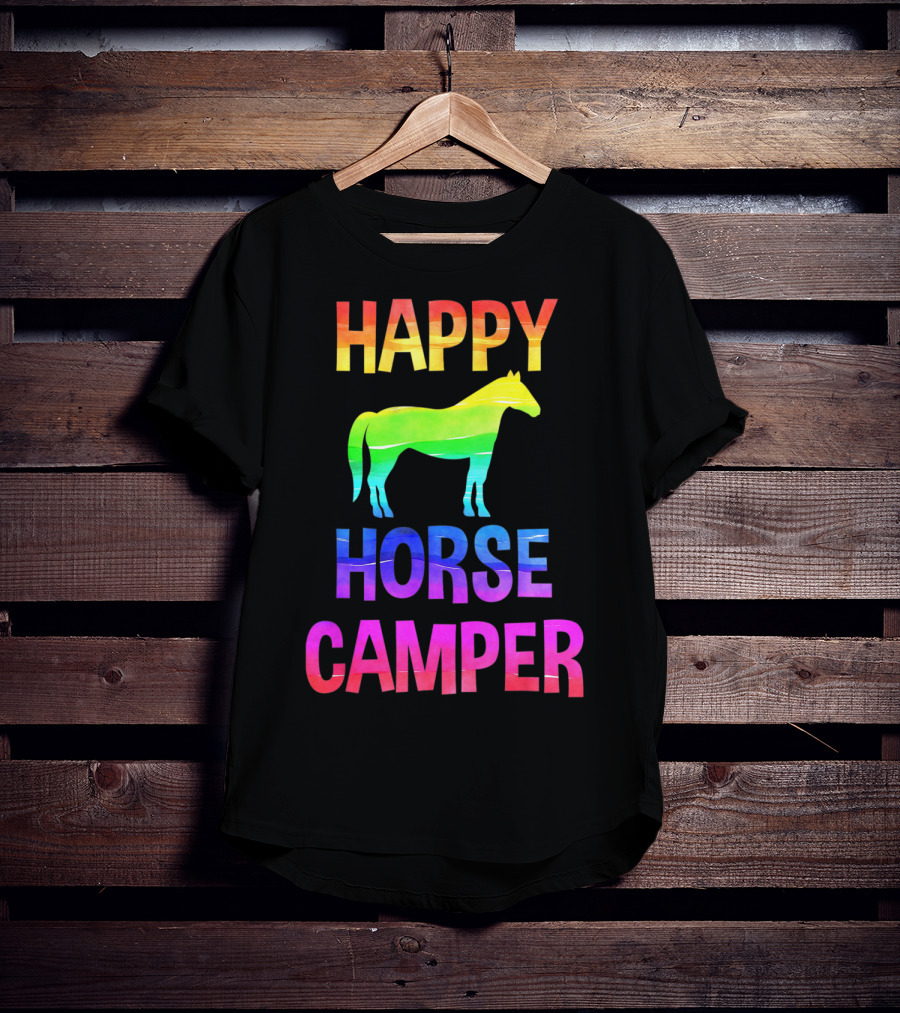 Happy Horse Camper Summer Camp Day Sleep Away Horseback Ride Rainbow T-Shirt