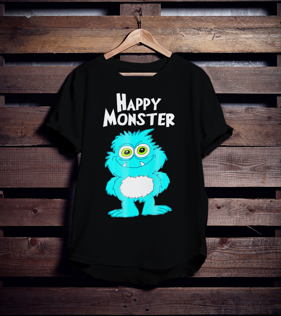 Happy Monster Funny Monster And Adults Vibrant Blue Cartoon Character T-Shirt