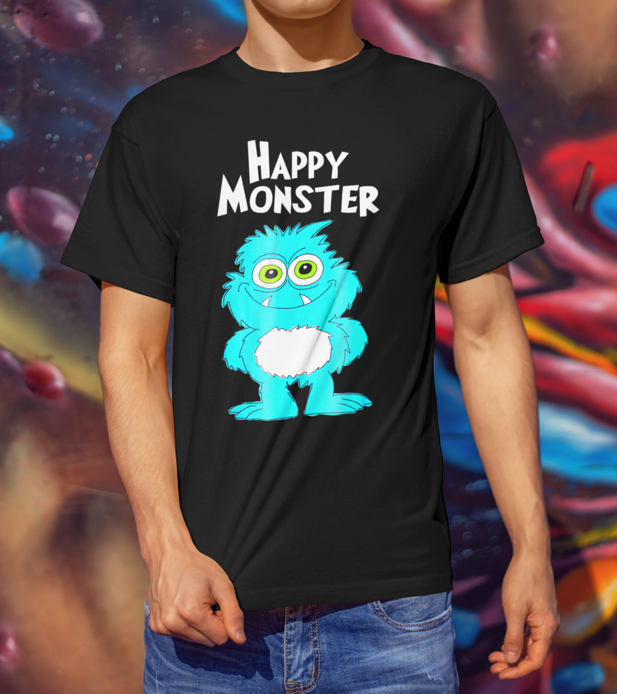 Happy Monster Funny Monster And Adults Vibrant Blue Cartoon Character T-Shirt