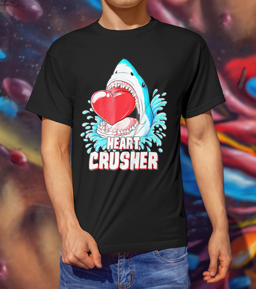 Heart Crusher Valentines Day Shark Boys Jawsome Splash T-Shirt