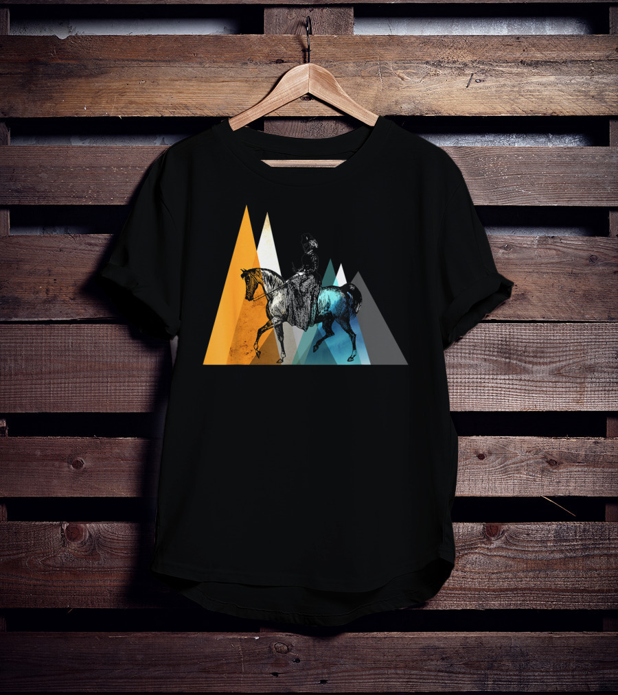 Horseback Riding Geometric Mountain Motif T-Shirt