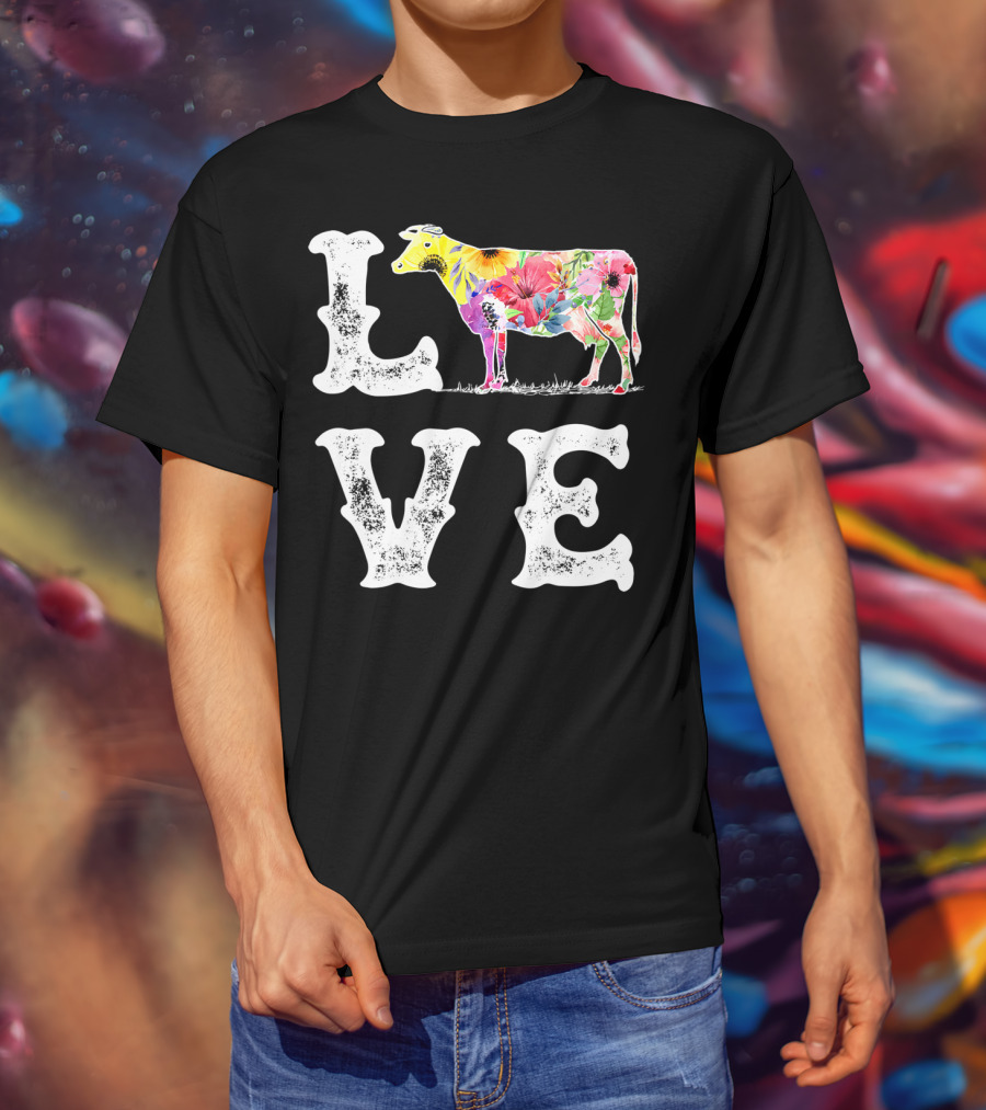 LOVE I Love Cows Funny Cow Lover Women Men Dairy Farmer Farm T-Shirt