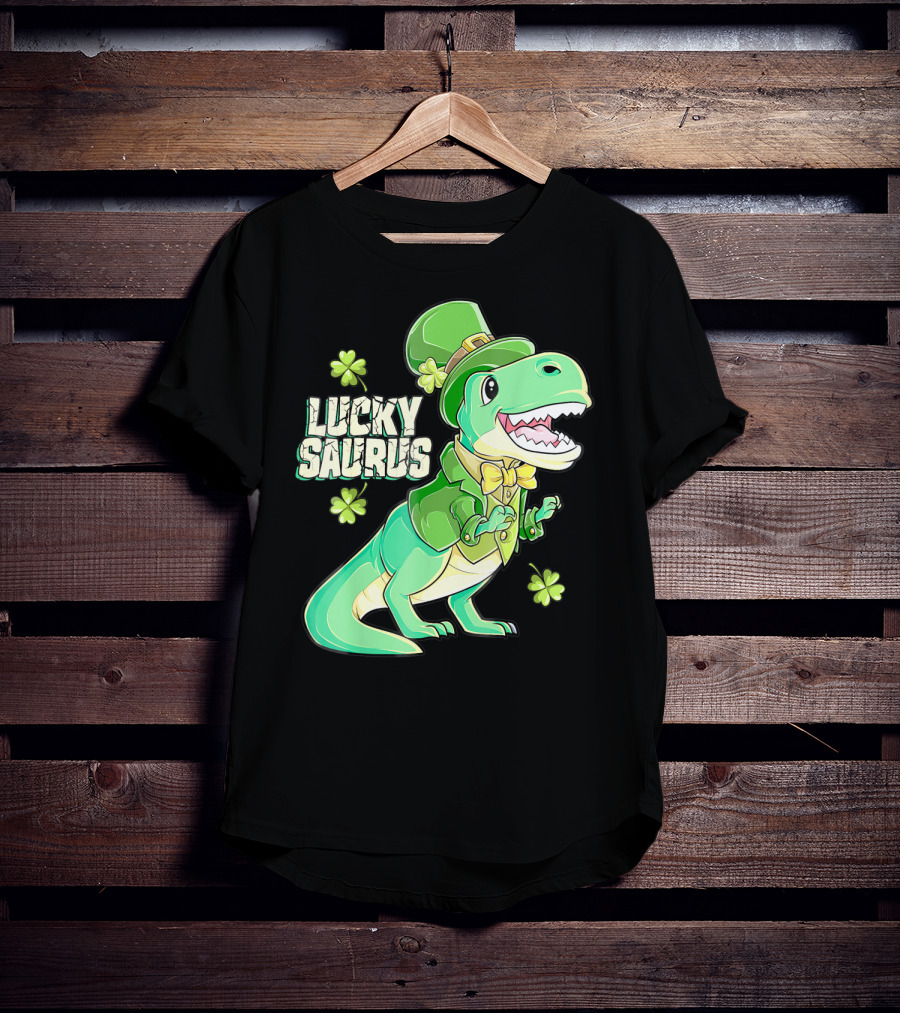 Luckysaurus Irish Dinosaur Leprechaun St Patricks Day Boys Rex T-Shirt