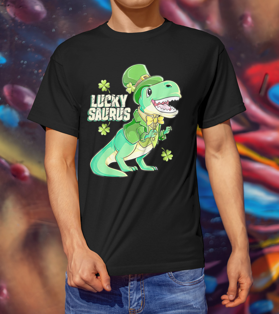 Luckysaurus Irish Dinosaur Leprechaun St Patricks Day Boys Rex T-Shirt