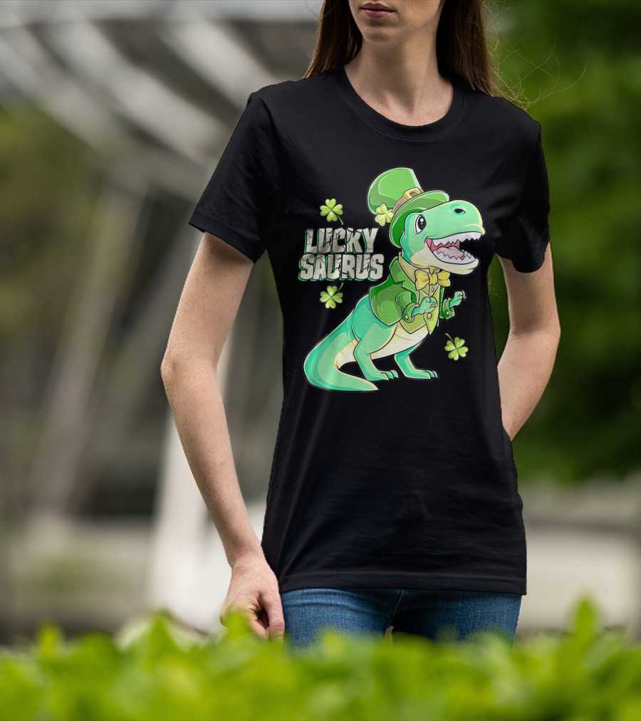 Luckysaurus Irish Dinosaur Leprechaun St Patricks Day Boys Rex T-Shirt