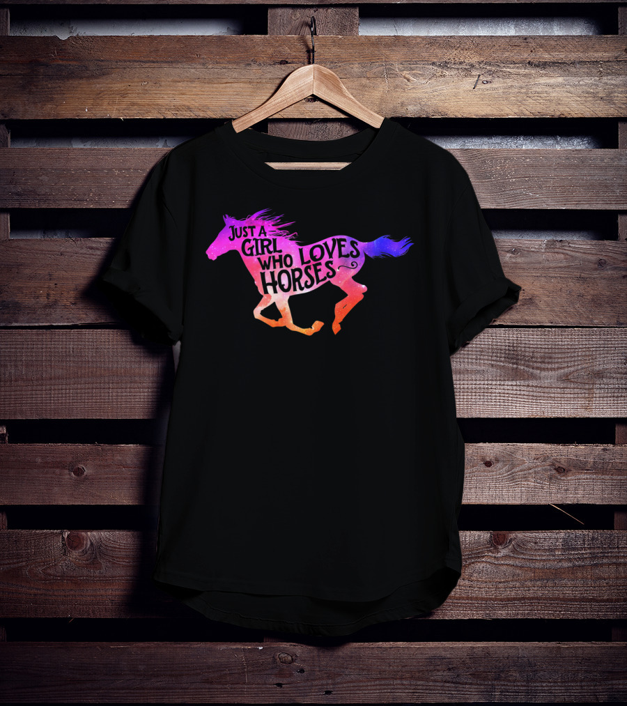 Just A Girl Who Loves Horses Riding Colorful Galloping Horse T-Shirt