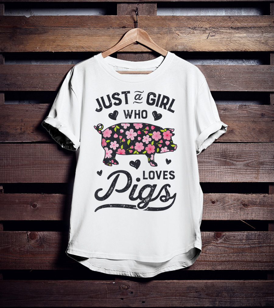 Just A Girl Who Loves Pigs With Floral Patterns For Girls Women Kids Farm T-Shirt