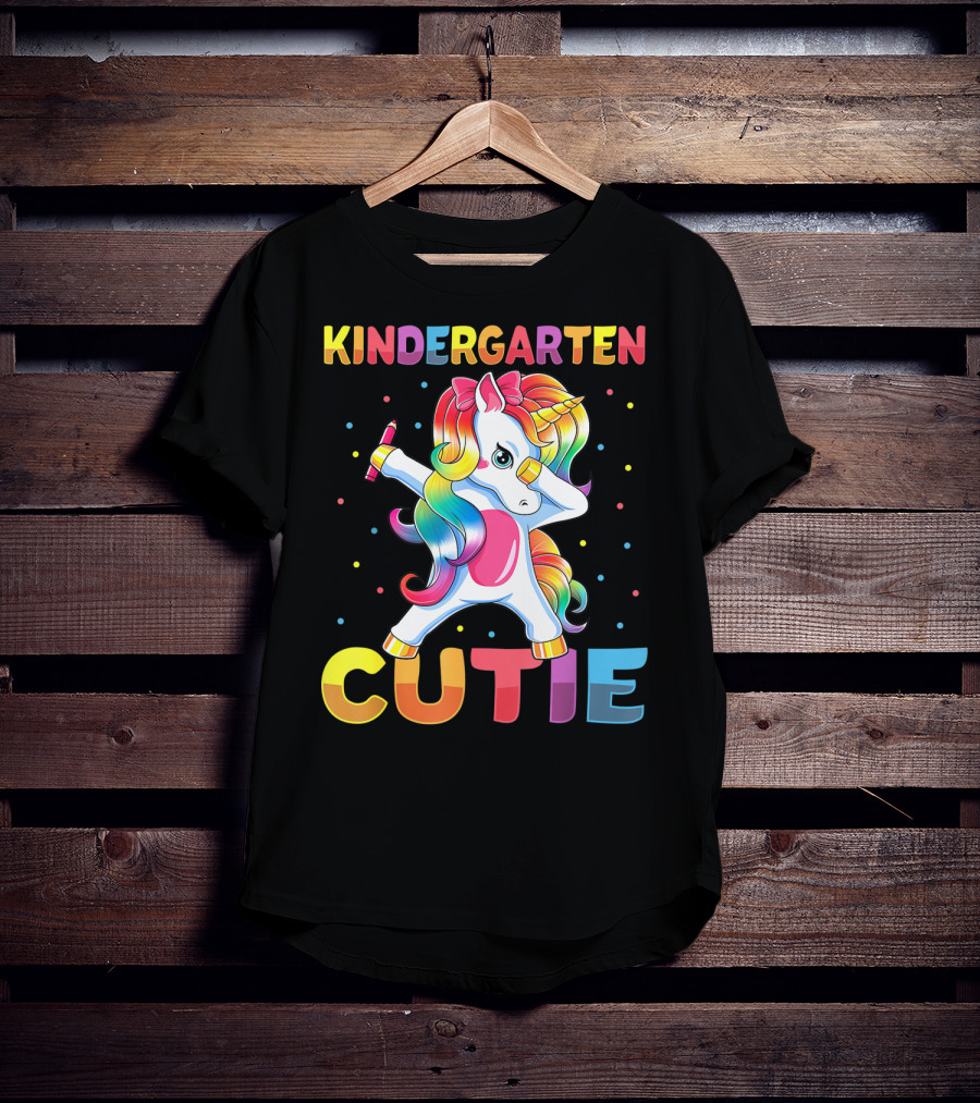 Kindergarten Cutie Dabbing Unicorn Back To School Girls Rainbow Multicolor T-Shirt