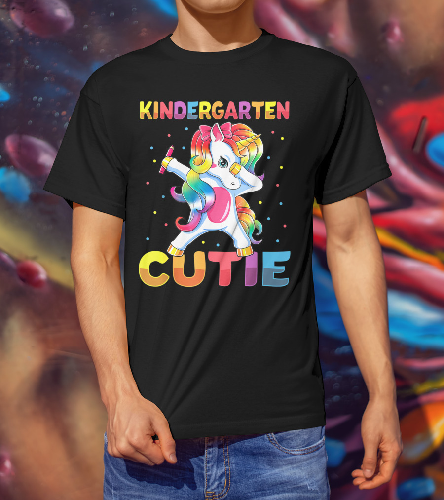Kindergarten Cutie Dabbing Unicorn Back To School Girls Rainbow Multicolor T-Shirt