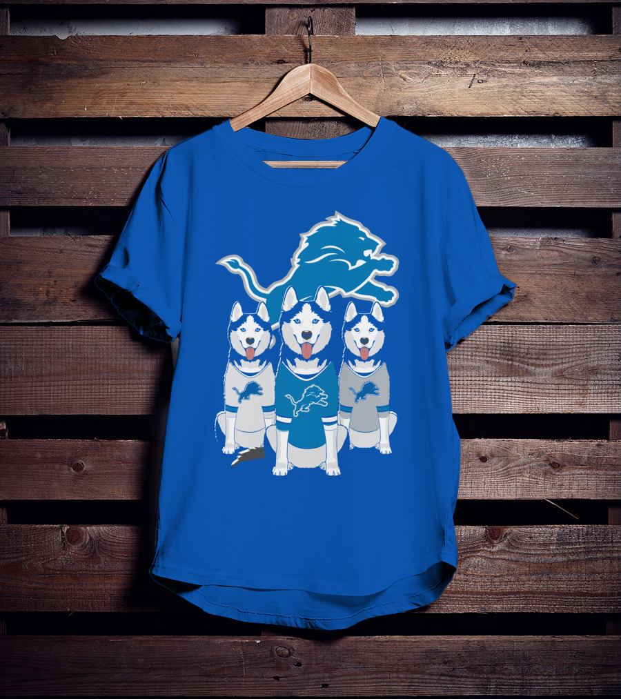 Detroit Lions Husky Trio With Iconic Blue Lion T-Shirt