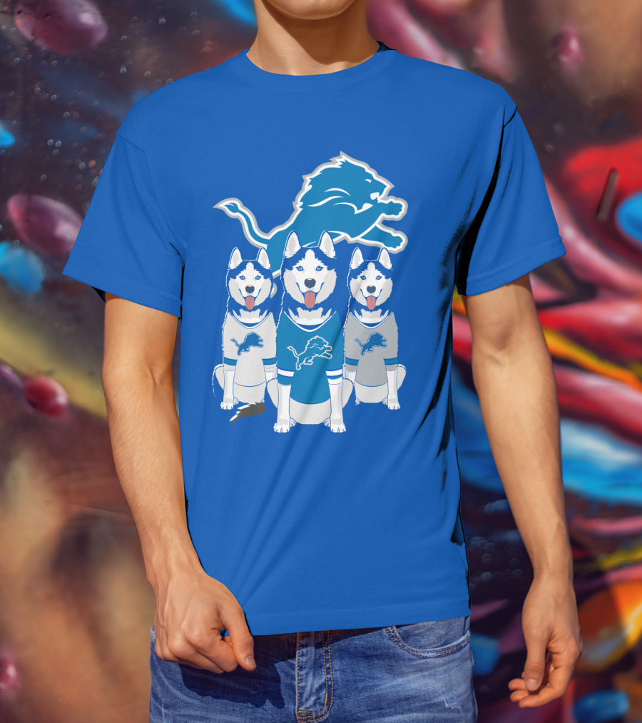 Detroit Lions Husky Trio With Iconic Blue Lion T-Shirt