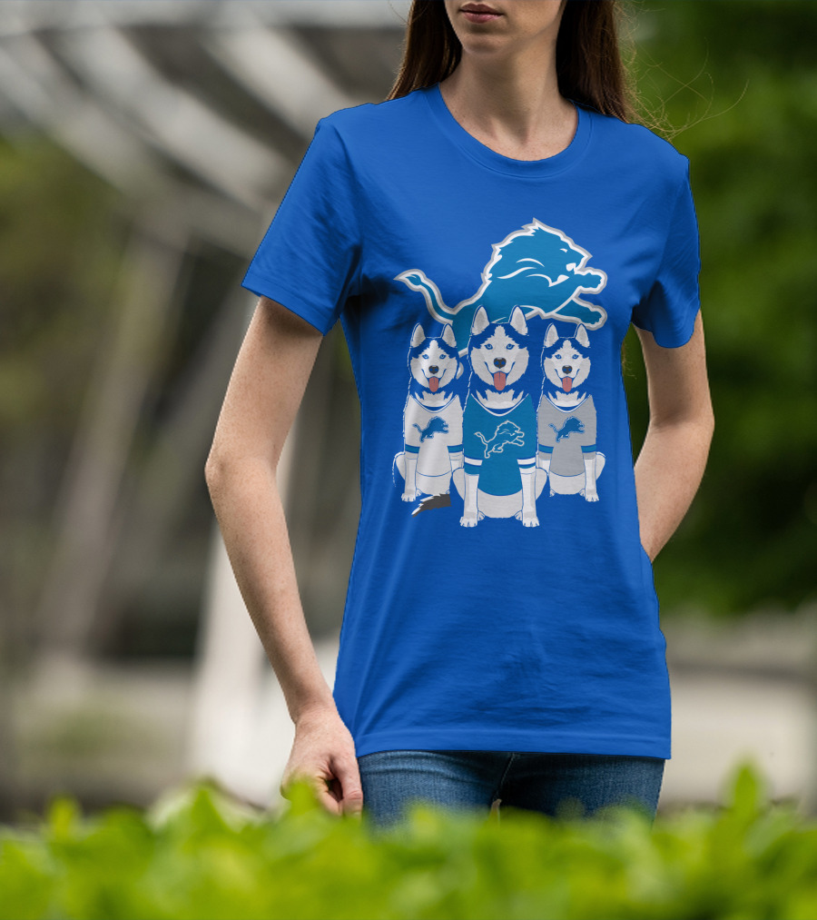 Detroit Lions Husky Trio With Iconic Blue Lion T-Shirt