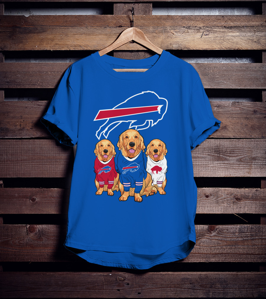 Buffalo Bills Golden Retrievers In Team Jerseys With T-Shirt