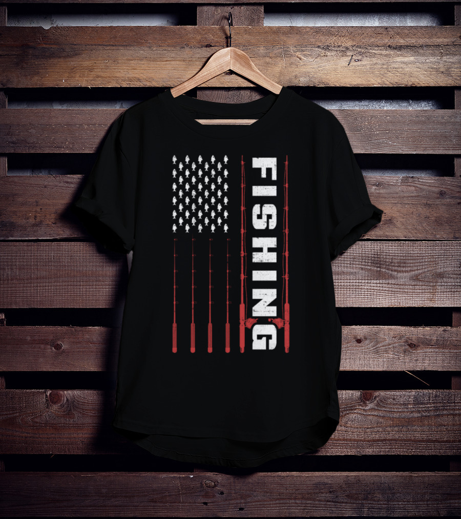 Fishing Flag Fishing Poles And Fish American T-Shirt