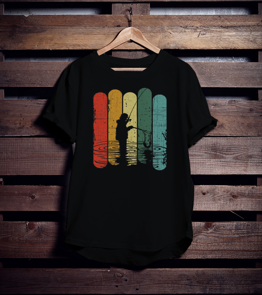 Retro Fishing Silhouette With Colorful T-Shirt