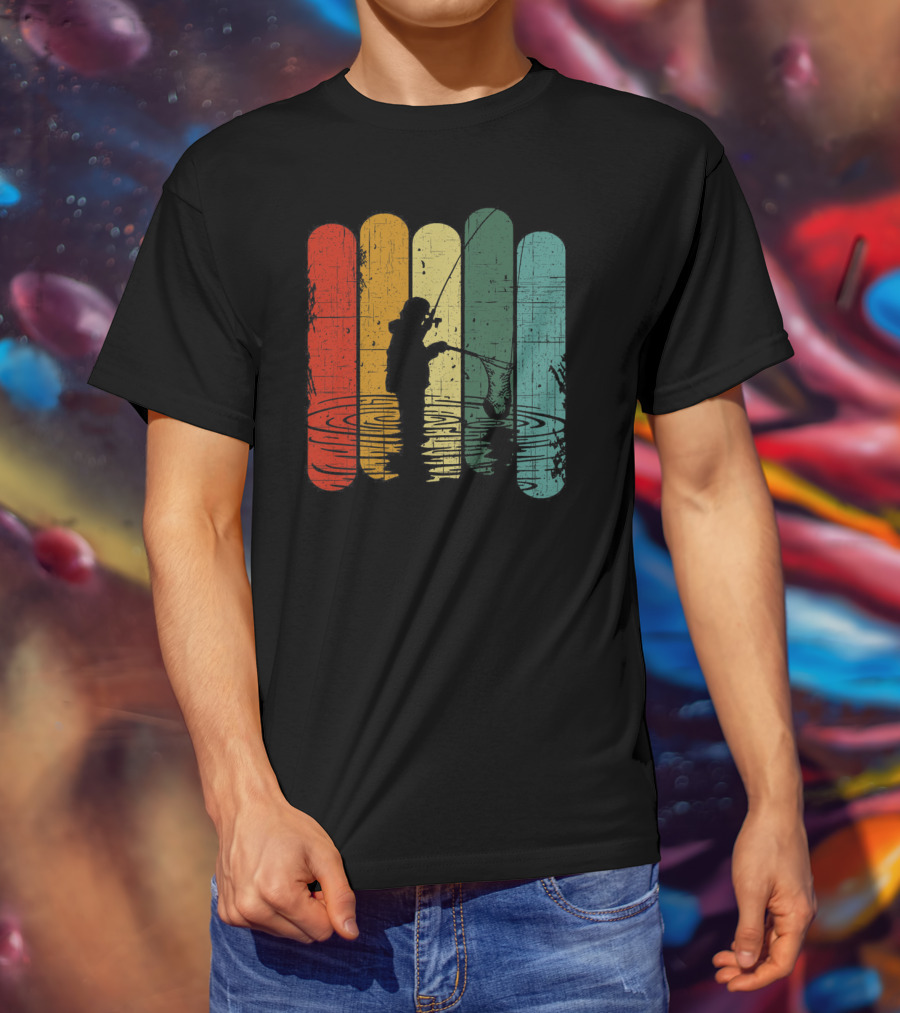Retro Fishing Silhouette With Colorful T-Shirt