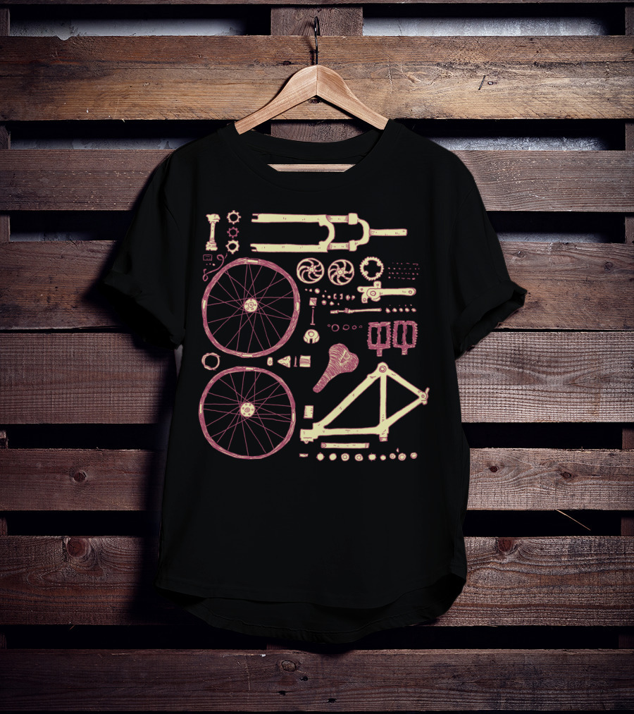 Bicycle Parts Diagram Wheels Frame Pedals Saddle Gears T-Shirt