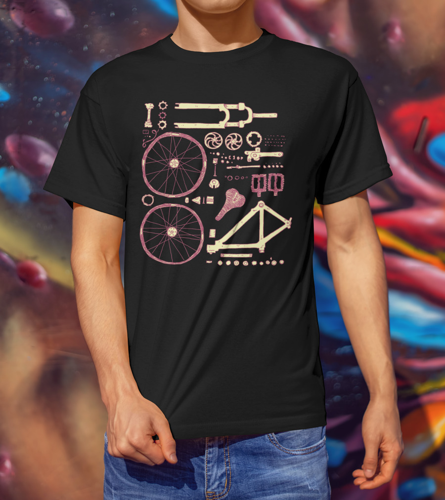 Bicycle Parts Diagram Wheels Frame Pedals Saddle Gears T-Shirt