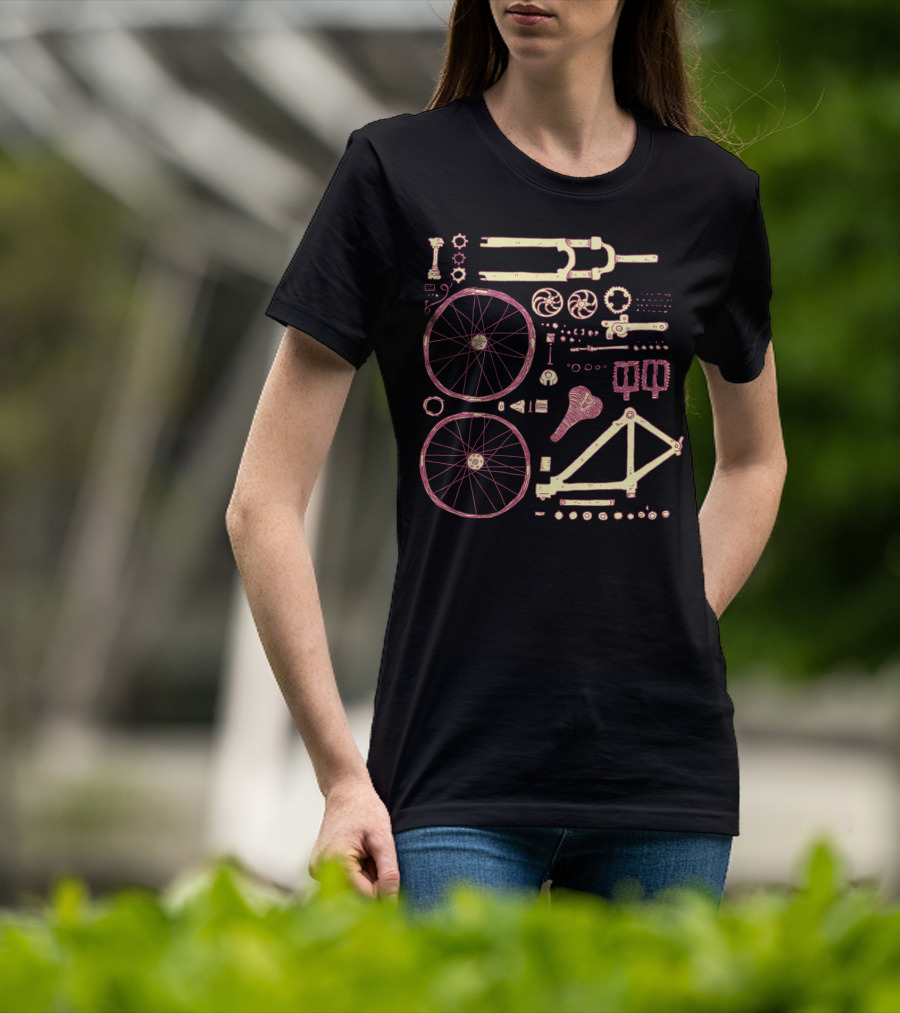 Bicycle Parts Diagram Wheels Frame Pedals Saddle Gears T-Shirt