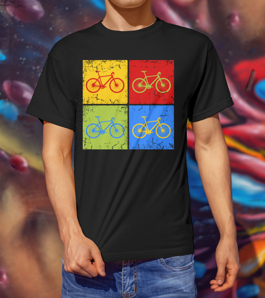 Bike Pop Art Colorful Bicycle Squares T-Shirt